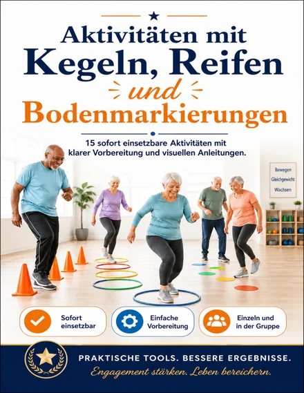 Aktivitäten mit Kegeln, Reifen und Bodenmarkierungen